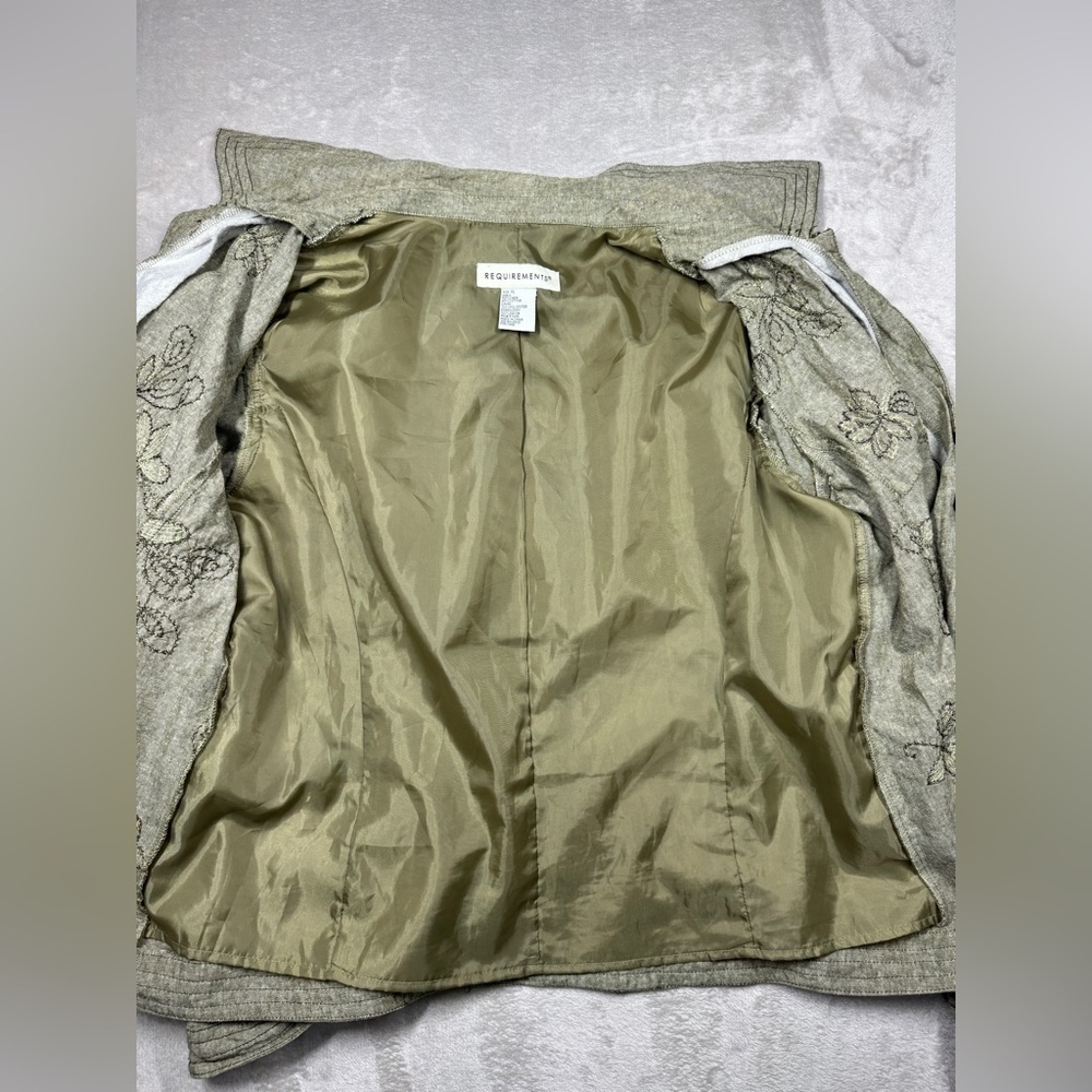 Vintage 90s Requirements Linen Cotton Blend Green Floral Embroidered Jacket XL - Picture 10 of 16